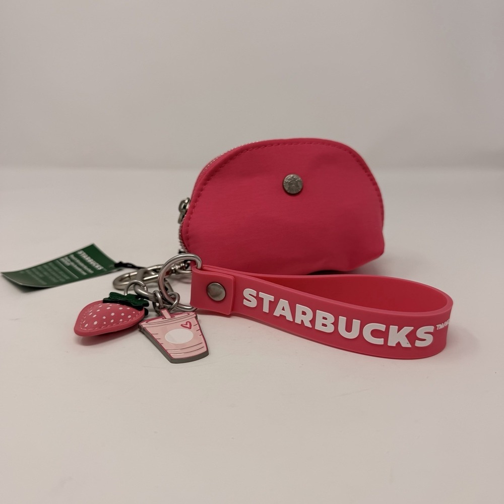 Starbucks Pouch Wristlet Keychain Pink Drink Series 2026 Strawberry Charm NWT - Picture 10 of 13